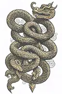 bronze serpent on pole intertwined tattoo design idea