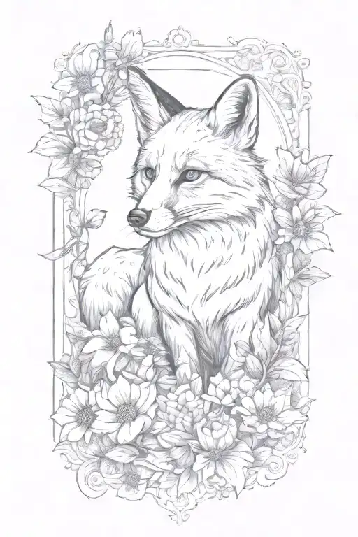 a fox in a boarder adorned with rubies surrounded by marigolds. Theres two honeybees tattoo design idea