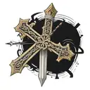 wooden cross with templar sword tattoo design idea