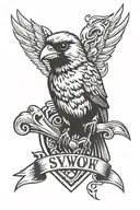 angry sparrow holding up a sign with the  letters SSV tattoo design idea