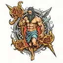 poseidon holding trident with lightning bolts around it tattoo design idea