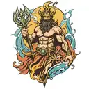 poseidon holding trident with lightning bolts around it tattoo design idea