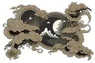 clouds sun moon lines tattoo design idea