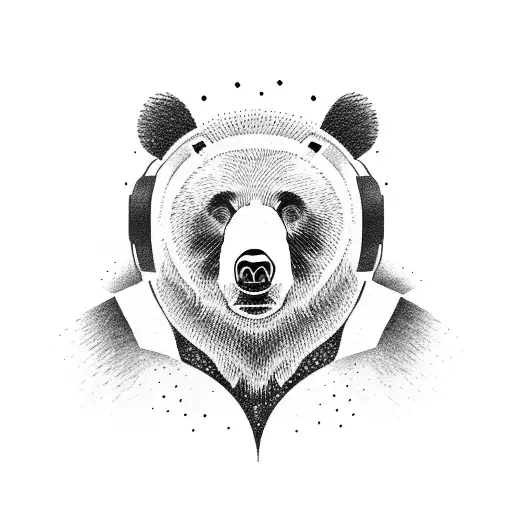 Bear silhouette surrounded by rock music lyrics tattoo design idea