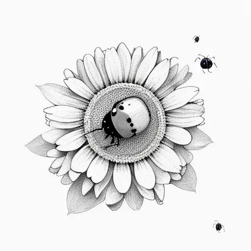 August and October Birth Flower with ladybug flying over tattoo design idea
