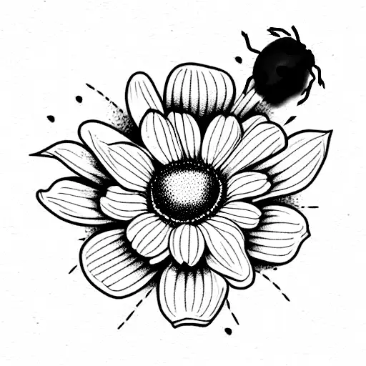 August and October Birth Flower with ladybug flying over tattoo design idea