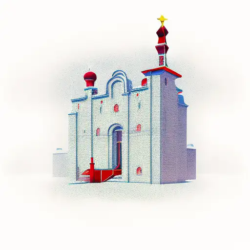 water well in a red square tattoo design idea