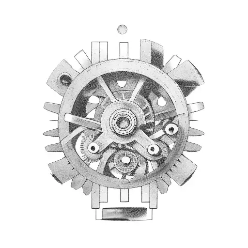 An antique library building with gears and machinery tattoo design idea