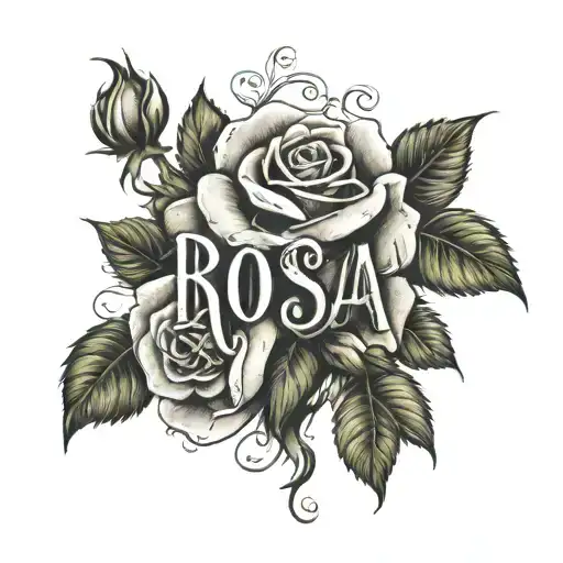 the name "Rosa" with roses around the name written tattoo design idea