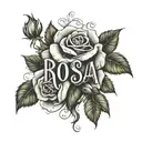 the name "Rosa" with roses around the name written tattoo design idea