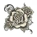 the name "Rosa" with roses around the name written tattoo design idea