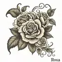 the name "Rosa" with roses around the name written tattoo design idea