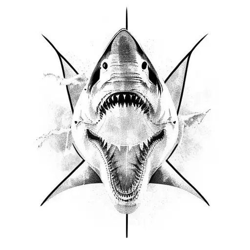 great white shark side full body open mouth tattoo design idea