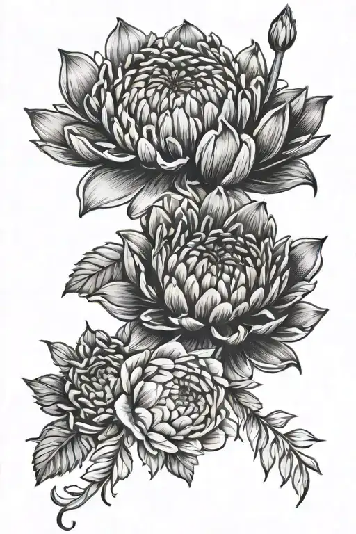 chrysanthemum delphinium and the water lily daisy and sweet pea carnations birth flowers for a thigh peace  tattoo design idea