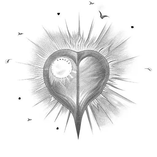 sun rays, ocean waves, oak tree, heart tattoo design idea