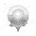 sun rays, ocean waves, oak tree, heart tattoo design idea