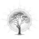sun rays, ocean waves, oak tree, heart tattoo design idea