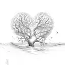 sun rays, ocean waves, oak tree, heart tattoo design idea