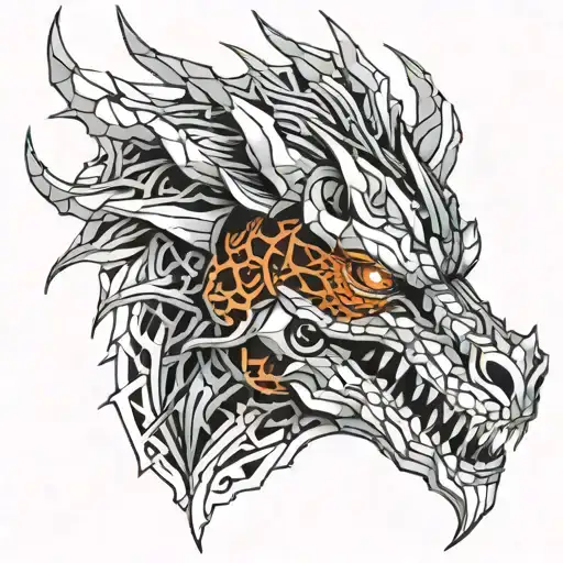 iron lava dragon head high detail tattoo design idea