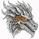 iron lava dragon head high detail tattoo design idea