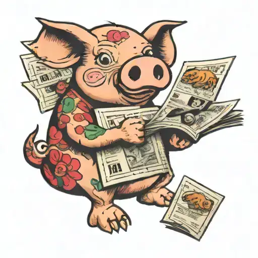 tattoo design pig holding newspaper and scratch card tattoo design idea