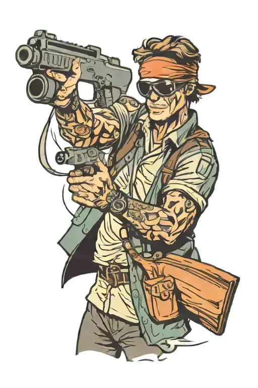 A man shooting a gun blindfolded tattoo design idea