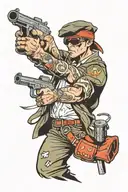 A man shooting a gun blindfolded tattoo design idea