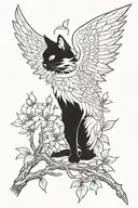 anime cat with wings resembling a phoenix on a sakura branch for males tattoo design idea