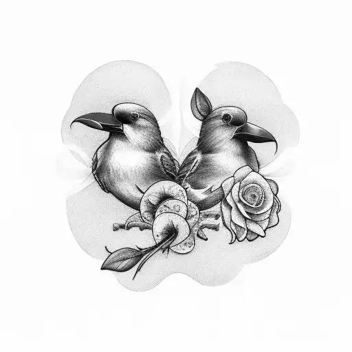 quad tattoo of 2 navy sailor swallows facing each other holding a flower in their beak with bright lights  in the  tatto tattoo design idea