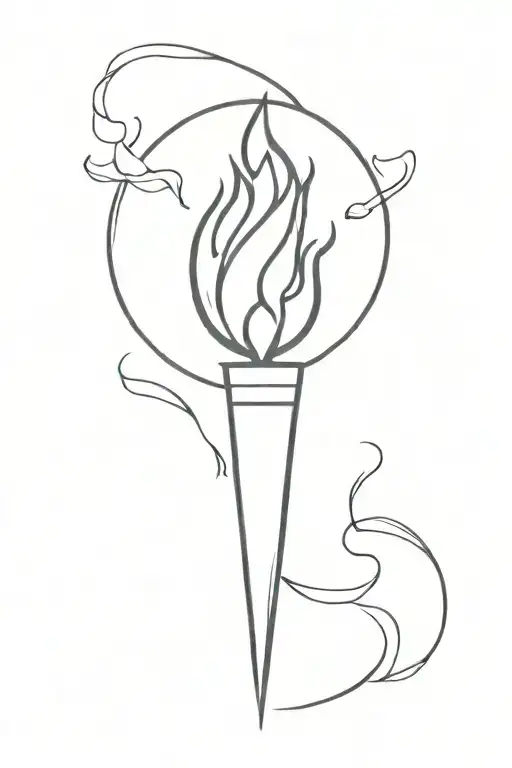 A minimal tattoo of a mystical flaming torch-like weapon with the traditional triple moon symbol  tattoo design idea