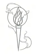 A minimal tattoo of a mystical flaming torch-like weapon with the traditional triple moon symbol  tattoo design idea