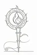 A minimal tattoo of a mystical flaming torch-like weapon with the traditional triple moon symbol  tattoo design idea