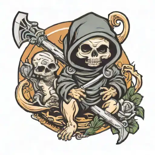 baby grim reaper with sythe in a Miami hurricanes onsie tattoo design idea