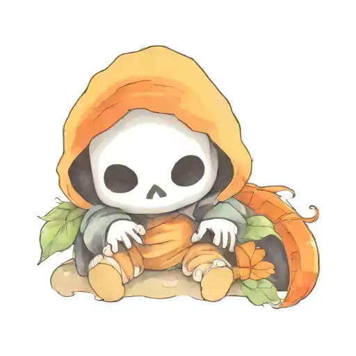 baby grim reaper with sythe in a Miami hurricanes hoodie  tattoo design idea