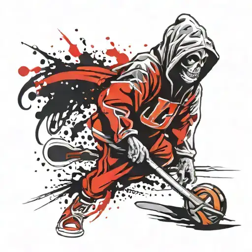 baby grim reaper with sythe in a Miami hurricanes hoodie  tattoo design idea