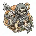 baby grim reaper with sythe in a Miami hurricanes onsie tattoo design idea