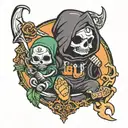 baby grim reaper with sythe in a Miami hurricanes onsie tattoo design idea