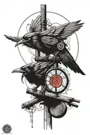 itachi crow with sharingan on a pole intertwined tattoo design idea