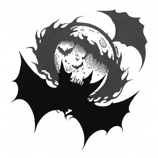 gothic full moon and bat  tattoo design idea