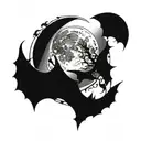 gothic full moon and bat  tattoo design idea