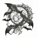 gothic full moon and bat  tattoo design idea
