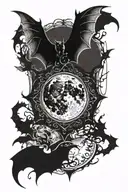 gothic full moon and bat  tattoo design idea