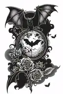 gothic full moon and bat  tattoo design idea