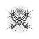 hearts with a spider web in one with a spider coming out of it tattoo design idea