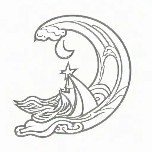 add the letter V hidden in the sea waves tattoo design idea