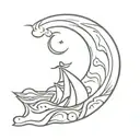 Help me create a tattoo with sea waves at night that the waves hide a letter V, with a crescent that appears tattoo design idea