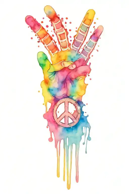 skeleton hand peace sign tie dye splashes tattoo design idea