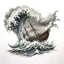 a boat on a wave in a storm tattoo design idea