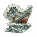 a boat on a wave in a storm tattoo design idea