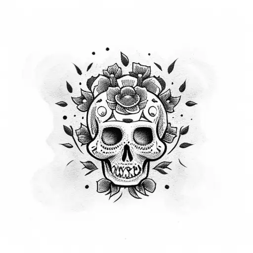 calavera con flores de cerezo tattoo design idea